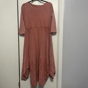 Soft Surroundings Petite Large Rose Eyelet Lace Handkerchief Hem Midi Dress PL